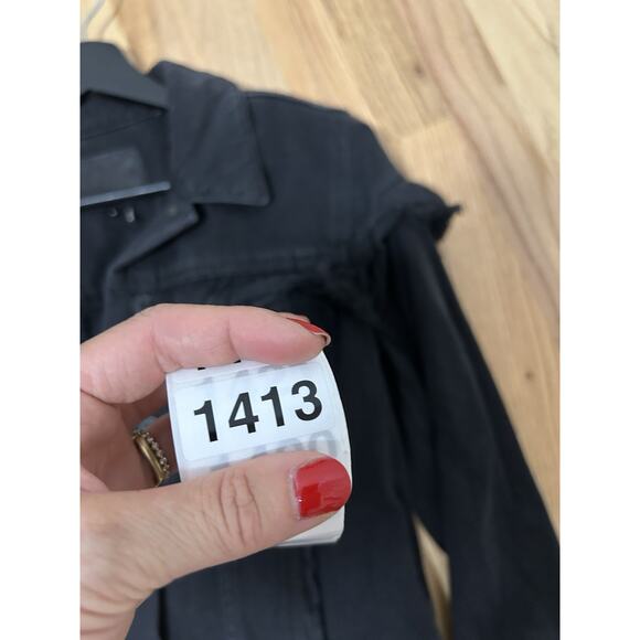 PAIGE RUFFLE HEIDI DENIM JACKET IN NIGHTINGALE BLACK Small Raw Edge Jean Womens - Picture 10 of 10